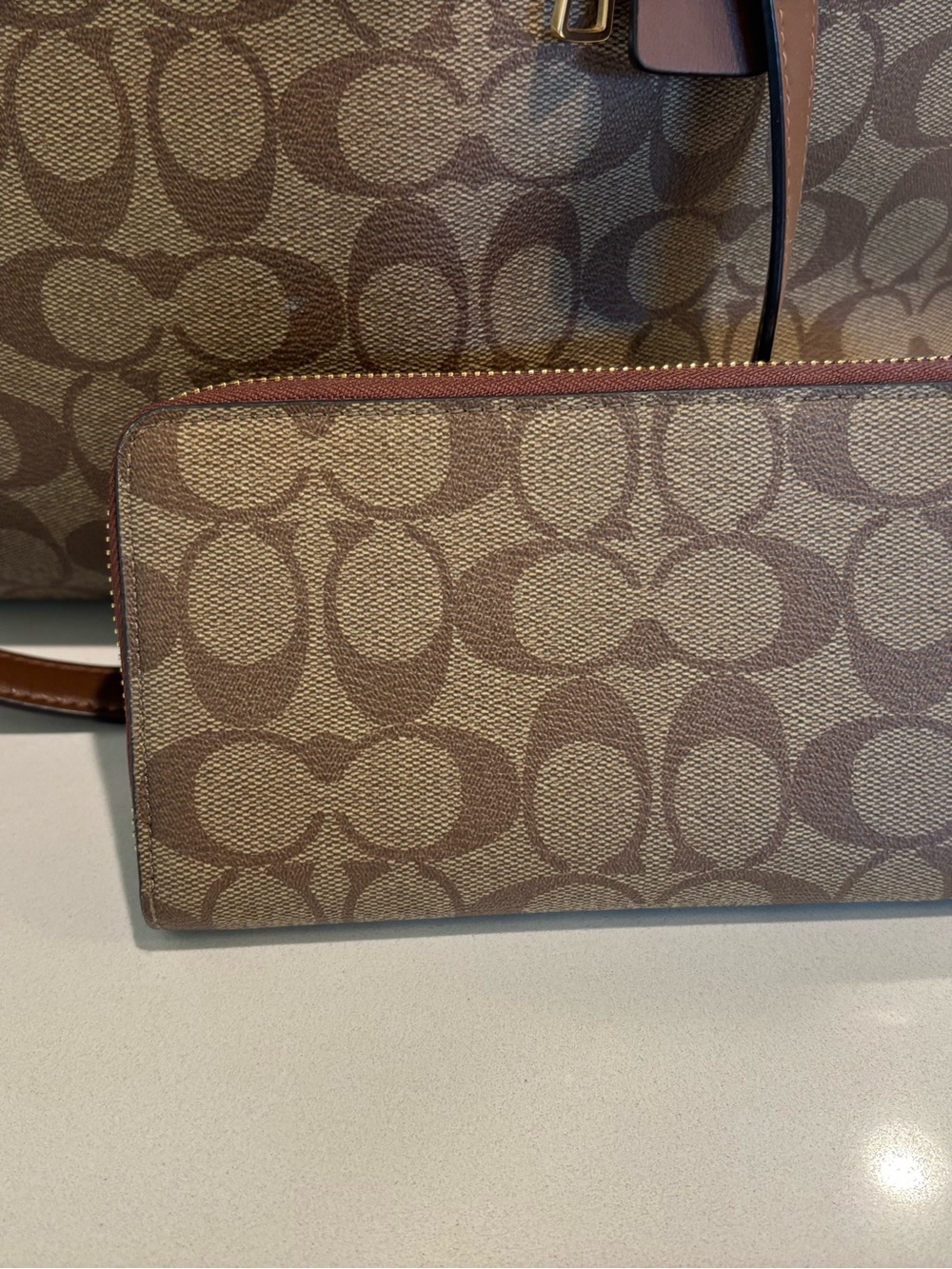Coach Gallery Tote & Matching Wallet | Brown & Beige Signature Canvas - Picture 11 of 16